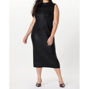The Drop Jodi Maxi Sweater Dress Womens 3X Black Foil Knit Mock Neck New Plus